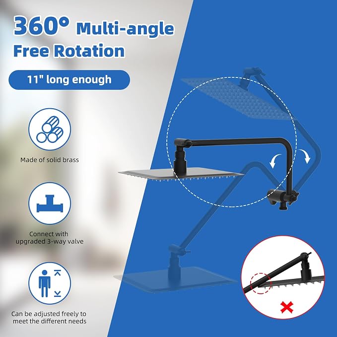 10" Metal Rainfall Shower Head with 10-Mode Handheld, Matte Black | NSF/ANSI/CAN 372 Certified, High Pressure Showerhead Combo with 11" Adjustable Shower Arm, 71" Hose, Shower Head Holder