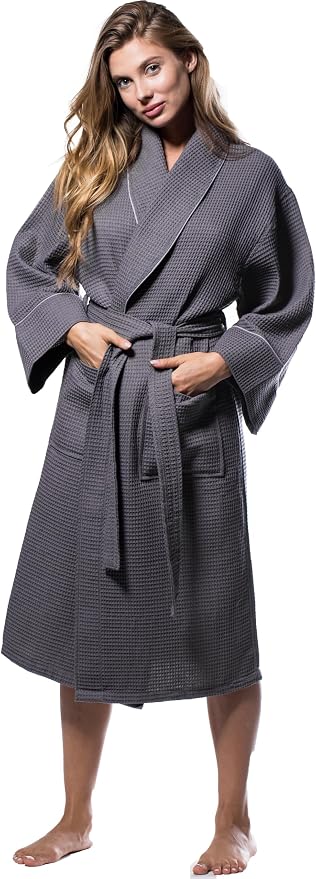 Turquaz Womens Lightweight Waffle Kimono Bathrobe for Men - Soft Quick-Dry Spa & Summer Towel Robe, Cotton Blend
