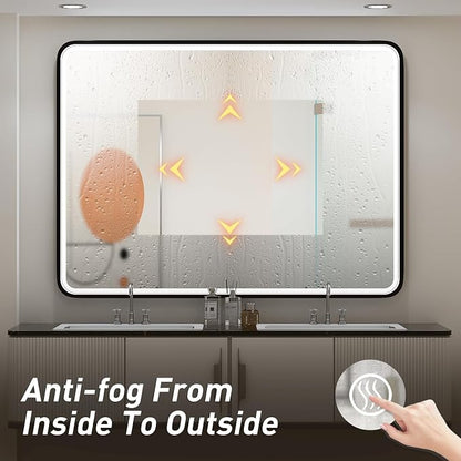 LED 43x36 Inch Lighted Bathroom Mirror,Gold Frame,3 Color
