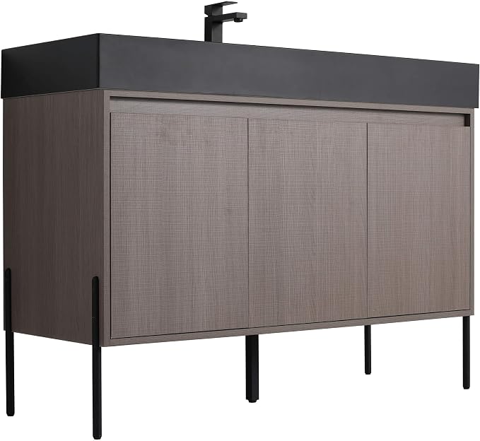 Crownpoint 48 Inch Bathroom Vanity with Sink, Black Sink, Gray Oak Finish, Full Assembly Required, Elegant Bathroom Vanities for Modern Homes