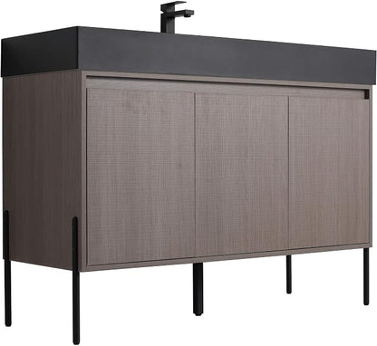 Crownpoint 48 Inch Bathroom Vanity with Sink, Black Sink, Gray Oak Finish, Full Assembly Required, Elegant Bathroom Vanities for Modern Homes