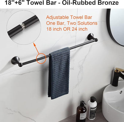 BGL Bathroom Hardware Set Oil-Rubbed Bronze Bath Towel Bars Adjustable Expandable Bathroom Accessory Set Towel Racks 8-Pieces Wall Mount