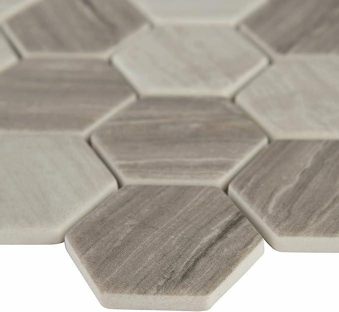 MSI Silva Oak Hexagon Glass Tile for Kitchen Backsplash, Wall Tile for Bathroom, Accent Wall Tile, and Shower Wall Tile, 12.75 in. x 11.02 in. Mesh-Mounted Mosaic Tile (14.70 sq. ft. / case)