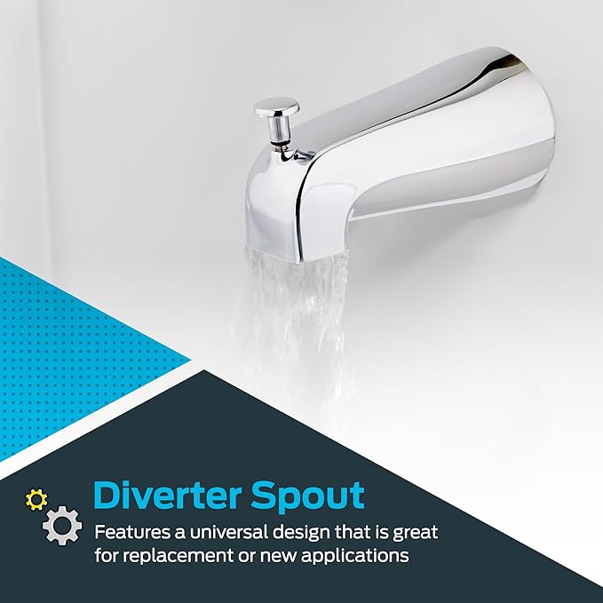 EZ-FLO 5-3/8 Inch Nose Diverter Tub Spout, 1/2 Inch IPS Connection, Chrome Finish, 15083