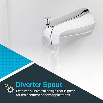 EZ-FLO 5-3/8 Inch Nose Diverter Tub Spout, 1/2 Inch IPS Connection, Chrome Finish, 15083