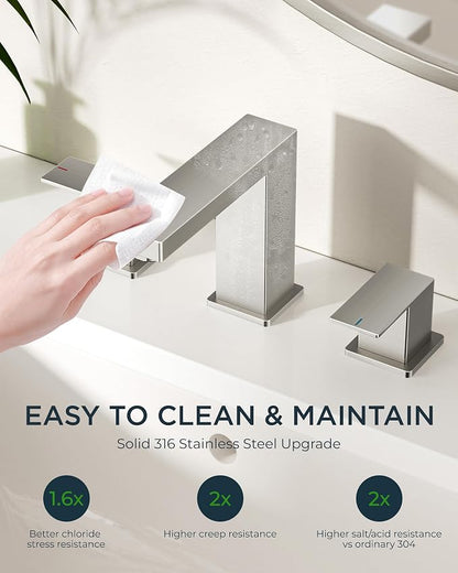 FORIOUS 2 Pack Brushed Nickel Bathroom Faucets 3 Hole, 8" Commercial Faucet | 8 Inch Widespread Bathroom Sink Faucet Brushed Nickel 3 Piece Set for Real Estate Procurement with Drain, Hose, Spare Aerator