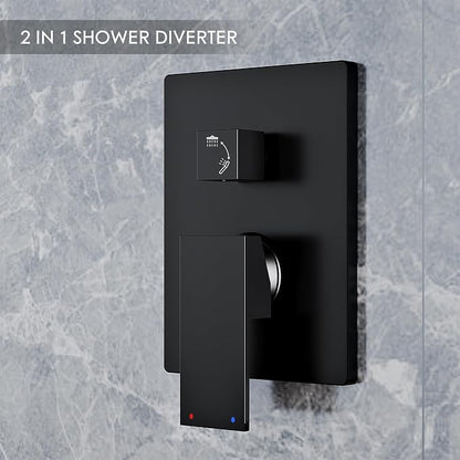 Alesco Shower System, Black Shower Faucet Set with 10-Inch High-Pressure Rainfall Showerheads and Handheld Spray combo, Showerfixture Include Valve and Trim Kit, Matte Black