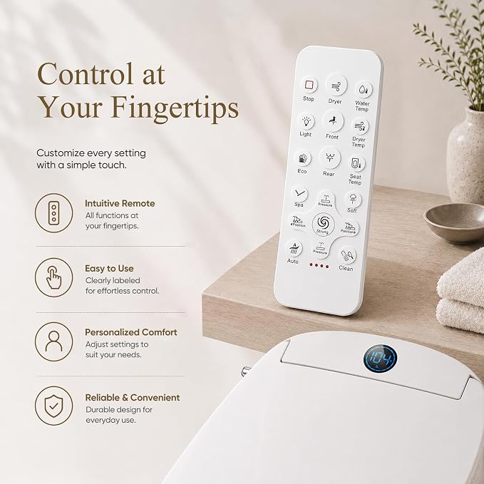 GAICOM Bidet Toilet Seat Elongated, Electric Smart Heated Toilet Seat | Instant Warm Water & Dryer, Multiple Cleaning Modes, Remote Control, Self-Clean Nozzle, Soft Closed, Night Light