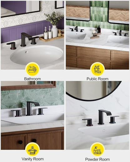 2 Pack Matte Black Waterfall Bathroom Faucet for Sink 3 Hole 8 Inch | Widespread Bathroom Sink Faucets with Pop-up Drain Supply Lines Stainless Steel 2-Handle Bathroom Sink Faucet by Homevacious