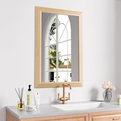 Bathroom Mirror, 20" X30" (Oak Wood Grain) | Metal Frame Mirror for Wall, HD Reflection, Anti-Rust, Horizontally/Vertically, Suitable for Bathroom, Farmhouse, Entryway