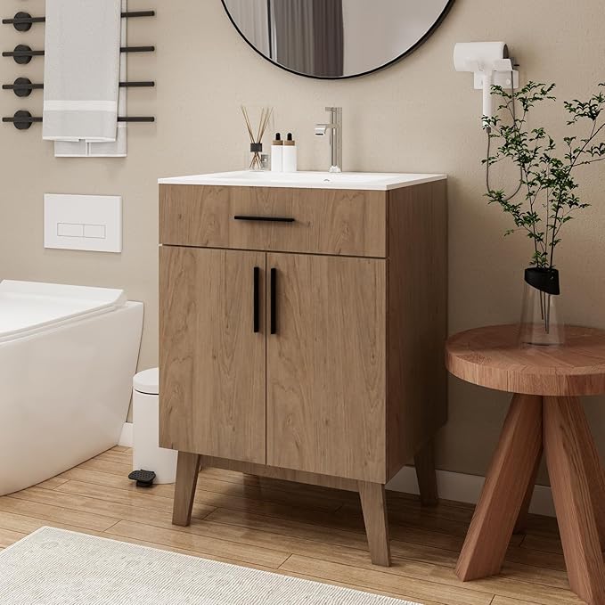 24" Bathroom Vanity Without Sink,Bathroom Vanity no Sink Vanity Combo with Two Soft Close Cabinet Doors, Modern Single Bathroom Cabinet Set with Metal Handles
