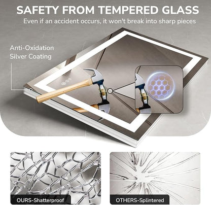 40x24 Inch LED Bathroom Mirror for Over Sink | Tempered Glass - Frameless Backlit Lighted Mirror for Bathroom Vanity with Anti-Fog, 3 Colors Dimmable, Memory Function