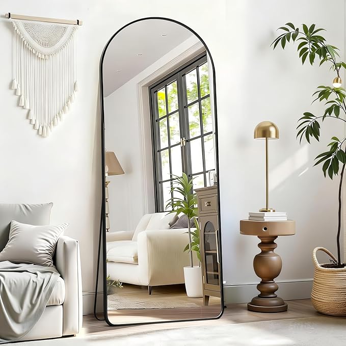 Dewfig Mirror Full Length, 64"X21" Arched Floor Mirror, Round Corner, Black | Aluminum Alloy Frame Full Body Mirror, HD Shatterproof Tempered Glass, Lean/Stand/Wall for Living Room,Bedroom, Dressing Room