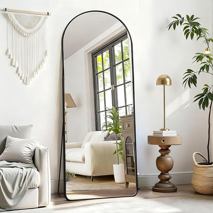 Dewfig Mirror Full Length, 64"X21" Arched Floor Mirror, Round Corner, Black | Aluminum Alloy Frame Full Body Mirror, HD Shatterproof Tempered Glass, Lean/Stand/Wall for Living Room,Bedroom, Dressing Room