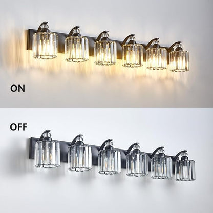 6-Light Black Bathroom Light Fixture Modern Vanity Lights Over Mirror Vintage Wall Sconce Lighting for Bathroom, Bedroom, Living Room, Hallway E26 Base with Crystal Bathroom Vanity Light