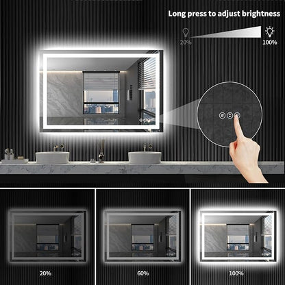 LOAAO 48X36 LED Bathroom Mirror with Lights, Anti-Fog, Dimmable, Backlit + Front Lit, Lighted Bathroom Vanity Mirror for Wall, Shatter-Proof, Memory Function, ETL Listed | Anti-Fog, Dimmable, 3 Color Temperature, Backlit + Front Lit, Memory Function, T...