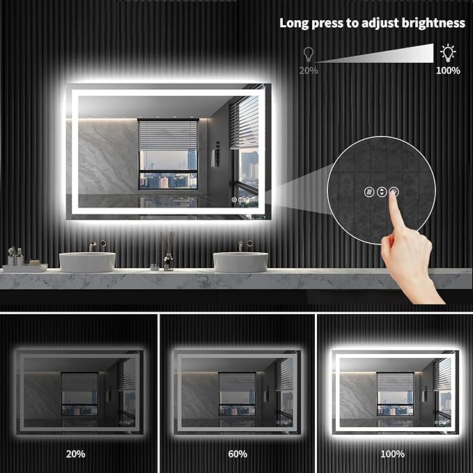 LOAAO 40"X32" LED Bathroom Mirror with Lights, UL Listed | Anti-Fog, Dimmable, 3 Color Temperature, Backlit + Front Lit, Memory Function, Tempered Glass