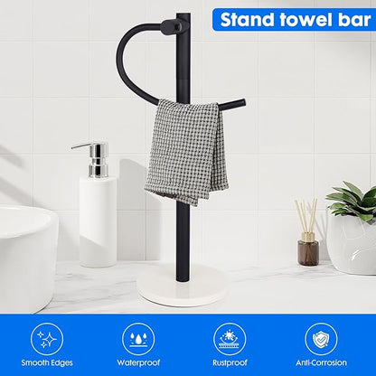 19 inch Matte Black Hand Towel Holder Stand ,Hand Towel Bar Bathroom Vanity Countertop Towel Holder Free Standing,Stainless Steel Towel Ring Hardware Accessories Towel Rack