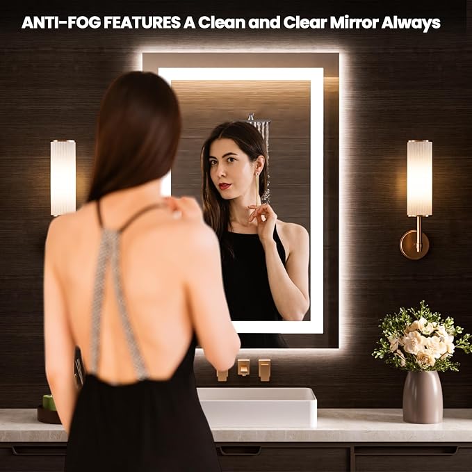 LOAAO 28"X34" LED Bathroom Mirror with Lights, UL Listed | Anti-Fog, Dimmable, 3 Color Temperature, Backlit + Front Lit, Memory Function, Tempered Glass