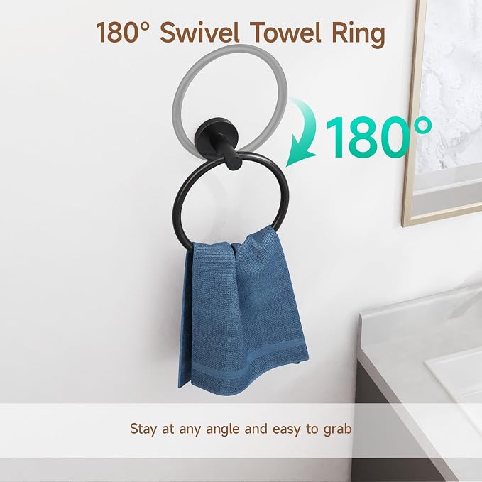 8PCS Matte Black Bathroom Hardware Set, 18-Inch Towel Bar Set | Durable SUS304 Stainless Steel Bathroom Accessories Set, Towel Racks for Bathroom Wall Mounted, Modern Home Decor