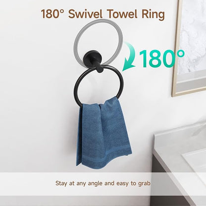 8PCS Matte Black Bathroom Hardware Set, 18-Inch Towel Bar Set | Durable SUS304 Stainless Steel Bathroom Accessories Set, Towel Racks for Bathroom Wall Mounted, Modern Home Decor