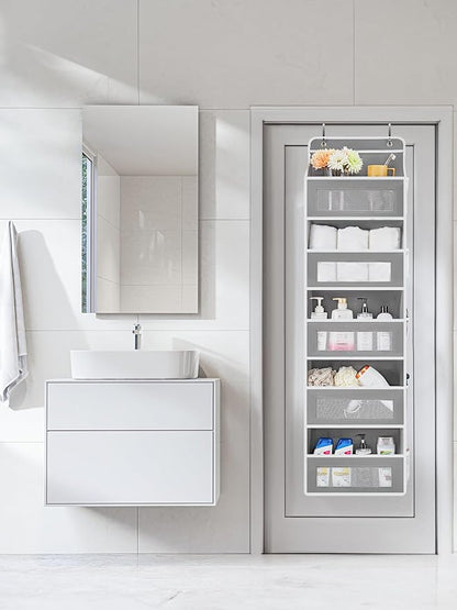 JARLINK Over the Door Organizer for Bedroom, Pantry, Bathroom, 5 Shelf Grey | Anti-Tilt Design, 44 lb Load Capacity, Hanging Door Organizer with 5 Large Capacity Pockets, Behind Door Storage for Nursery