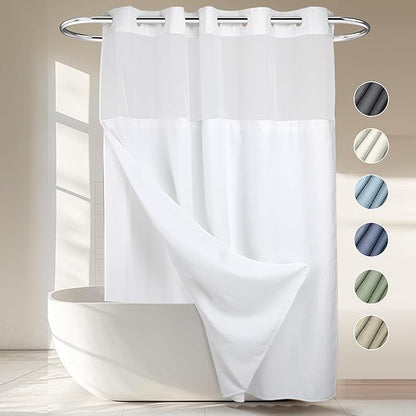 RiverDream Heavyweight Waffle No Hook Shower Curtain with Liner,White,71x74 | Dotted Waffle,Snap-in Liner,Heavy Duty,Quick Dry,Mesh Top Window,With Bottom Magnets,Hotel-Grade,Washable,Standard Size