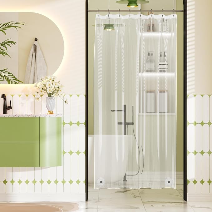 Bathway Shower Stall Curtain Liner, Clear Shower Curtain Liner Plastic 48 x 72 PEVA Waterproof Shower Curtain Liner with 2 Magnets and 8 Rustproof Grommet Holes, Lightweight Shower Liner Bathroom