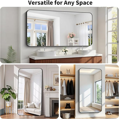 Koonmi Black Framed Bathroom Mirror - 36x71 Inch Shatterproof Tempered Glass Vanity Mirror for Bathroom Sink, Wall Mounted with Matte Aluminum Alloy Frame, No Distortion, Modern Decor