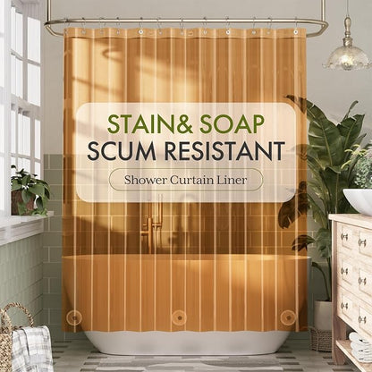Bathway Shower Curtain Liner, Clear Shower Curtain Liner 72x72 PEVA Waterproof Shower Curtain Liner Plastic with 3 Magnets and 12 Rustproof Metal Grommets, Lightweight Orange Amber Shower Liner