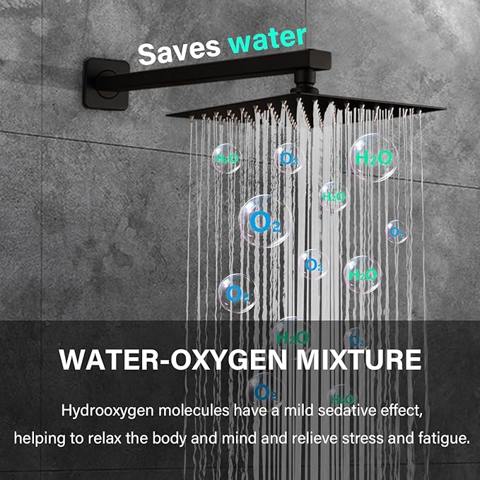 SOLVEX 8 Inch Shower Faucet Set，Shower System Black Stainless Steel Wall Mount Faucet Set with Square High Pressure Showerhead and Handheld Sprayer SP-90110-N