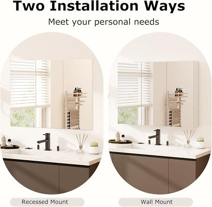 Tangkula Mirrored Medicine Cabinet, Large Wide Wall Mounted Storage Cabinet with 3 Mirror Doors, Hanging Bathroom Organizer, White, 34.5 x 5 x 25.5 Inches