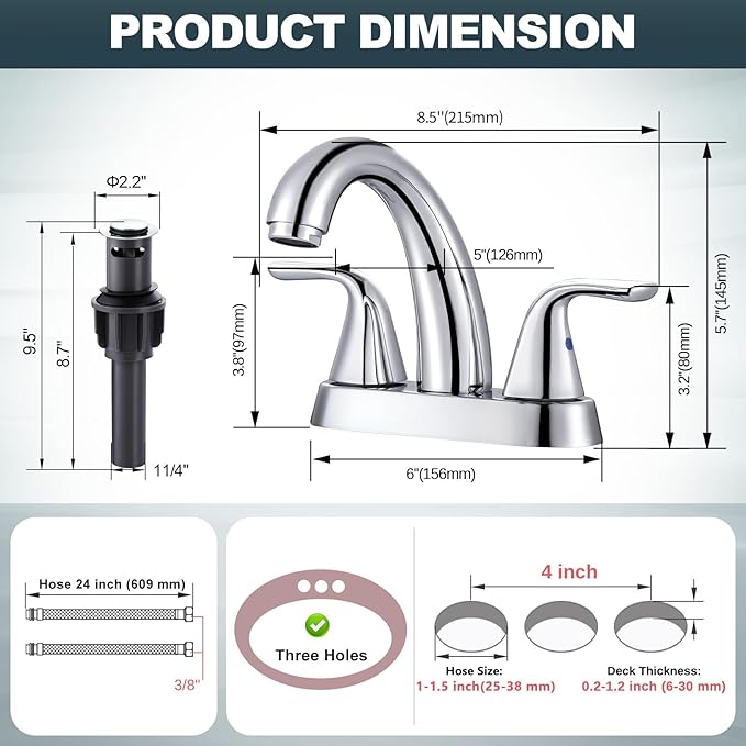 Chrome Centerset Bathroom Faucet: ALEASHA 4 Inch Centerset Bathroom Faucet, 2 Handles Washroom Sink Faucets with Pop Up Drain Stopper, RV Lavatory Vanity Faucets with Aesthetic Appeal
