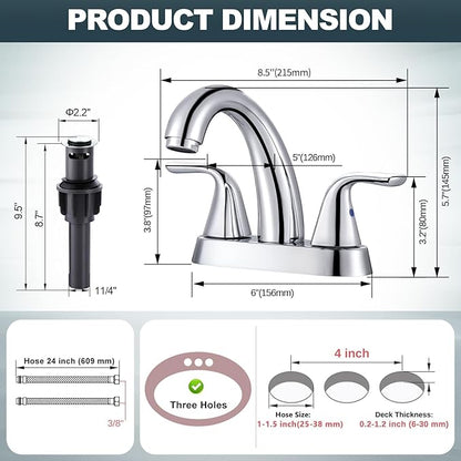 Chrome Centerset Bathroom Faucet: ALEASHA 4 Inch Centerset Bathroom Faucet, 2 Handles Washroom Sink Faucets with Pop Up Drain Stopper, RV Lavatory Vanity Faucets with Aesthetic Appeal