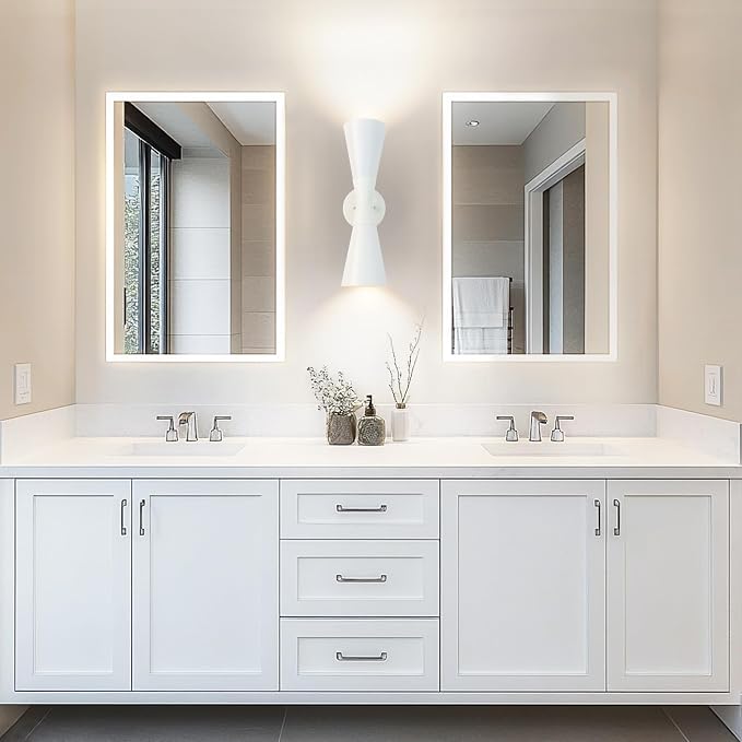Modern Indoor Wall Sconces Set of 2, Up and Down White Wall Sconces, Mid Century Indoor Wall Light Fixture, Hardwired Wall Mounted Lamp for Living Room, Bathroom, Bedroom, Hallway, 18inches