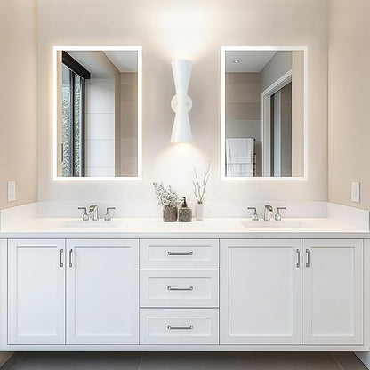 Modern Indoor Wall Sconces Set of 2, Up and Down White Wall Sconces, Mid Century Indoor Wall Light Fixture, Hardwired Wall Mounted Lamp for Living Room, Bathroom, Bedroom, Hallway, 18inches