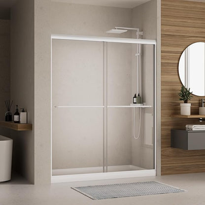 Royal Guard 44-48" W x 72" H Double Sliding Shower Door,Matte White | Semi-Frameless Glass Shower Door with 1/4'' (6mm) Clear SGCC Tempered Glass,Bypass Shower Enclosure,Easy to Clean&Waterproof