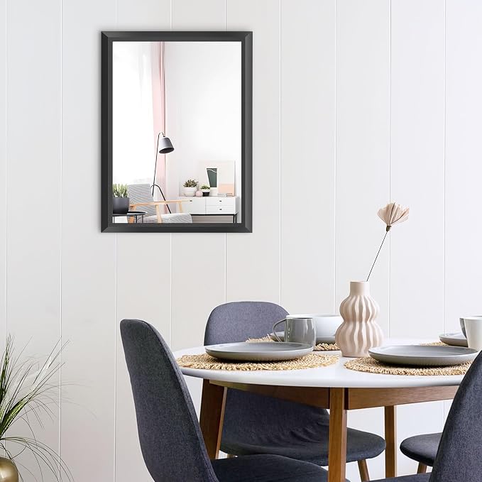 Black Bathroom Mirror, 24x32 Inch | Thick Metal Framed, HD Reflection, Anti-Rust, Hang Horizontally/Vertically, Suitable for Vanity, Bedroom, Bathroom, Entryway