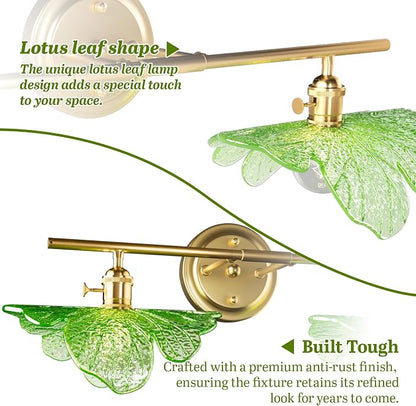 2 Light Vintage Wall Sconces with Glass Shades,Vanity Light,Bathroom Light,Wall Lighting Fixture for Mirror,Home Decor Art Wall Light (Golden+Green, 2-Lights)
