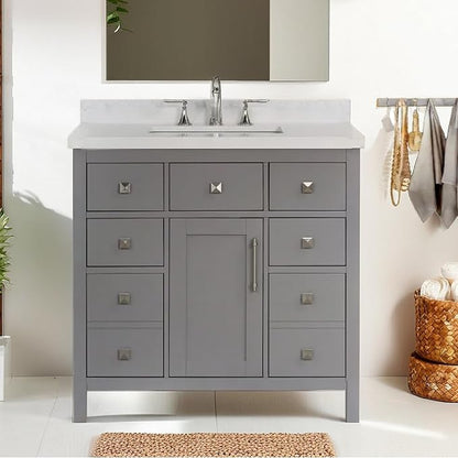 Lavanti Oakford 36 Inch Bathroom Vanity with Sink – Stylish Gray Vanity Bathroom with Storage Cabinet – Modern Bathroom Vanities with Single Vanity Sink & Quartz Countertop
