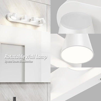 URSOLA 4 Light Bathroom Vanity Light LED White Wall Light Fixtures Up and Down Rotatable Dimmable 27 inch Bathroom Lighting