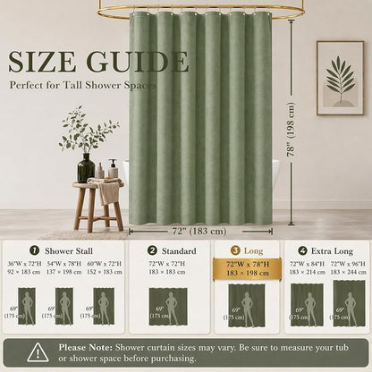 Sage Green Linen Shower Curtain Farmhouse Bathroom Decor 72x78 In | Boho Bathroom Decor,12 Sturdy Stainless Steel Sliding Hangers,Rustic Country Style,Linen Shower Curtains for Bathroom