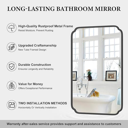 White 30"x48" Bathroom Mirror for Wall, Large Bathroom Vanity Mirror, Rounded Rectangle Mirror in Wooden Frame Hangs Horizontal Or Vertical