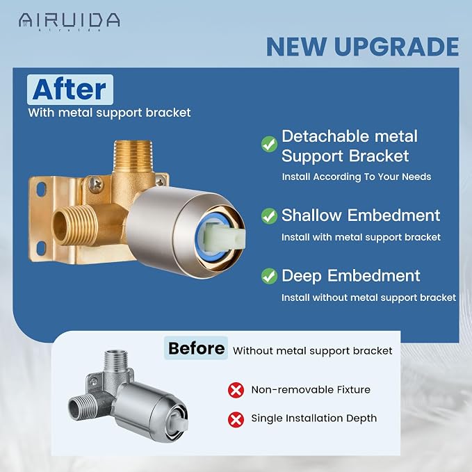 Airuida Shower Faucet Set,6 Inch Shower Valve Kit,Brushed Nickel | Male Threads,Rough-in Valve Shower Trim Kit,Single Handle Control Shower Set