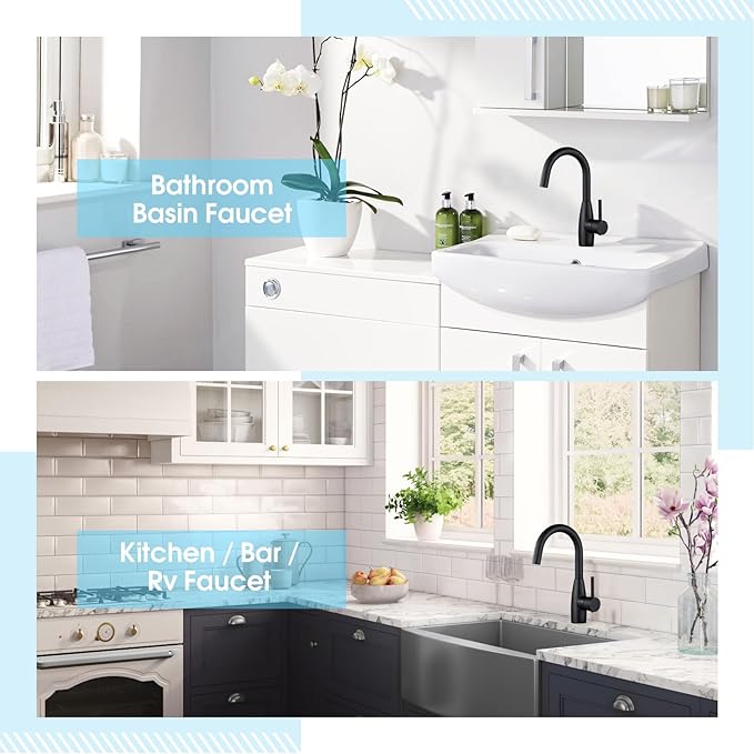 CREA Bar Sink Faucet, Sink Faucets Single Hole Black for Bathroom Kitchen Campers with Deck Plate Prep Wet Utility Small Mini Outdoor Vessel Farmhouse Vanity Lavatory