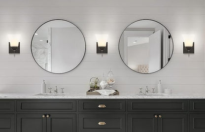 JONATHAN Y 5" Oil Rubbed Bronze 1-Light Modern Cottage LED Vanity Light Wall Sconce, Farmhouse Wall Lamp for Bathroom Mirror Kitchen, White Glass Shade, LED Bulb Included JYL7522A