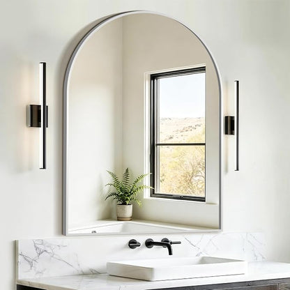 FICTOR 30" x 40" Arched Bathroom Vanity Mirror for Over Sink, Silver | Anti-Rust Metal Framed, HD Tempered Shatter-Proof Glass, Modern Wall Mirror for Entryway, Living Room, Bedroom