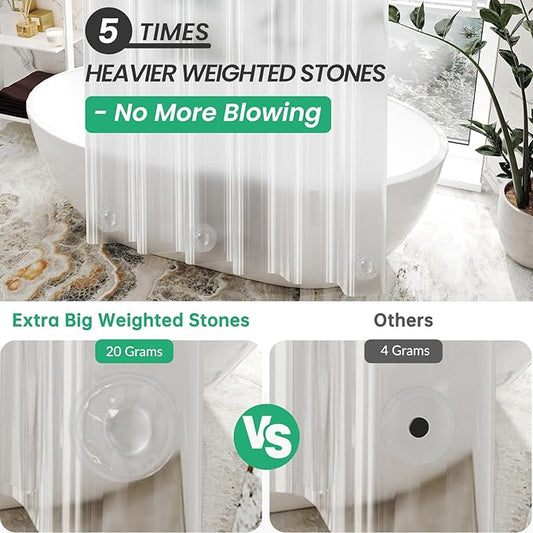AmazerBath Stall Shower Curtain Plastic, Small Shower Curtain Clear 40 x 72, Stand Up Shower Curtain Thick PEVA, Heavy Duty Shower Curtain Stall Size with 2 Weighted Stones and 7 Grommet Holes