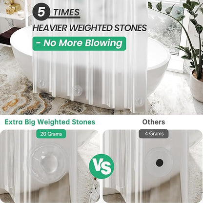 AmazerBath 48x72 Shower Curtain Stall, Small Shower Curtain for Shower Stall, Clear Bathroom Curtain Plastic, Thick PEVA Bathroom Accessories with 2 Clear Weighted Stones and 8 Grommet Holes