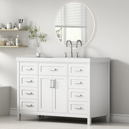 47" Bathroom Vanity Base Only, Cabinet with Soft-Closing Drawers and Doors, Simple & Modern Style, Solid Wood Frame, White